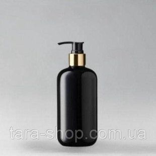 Флакон Олівія чорний 400 мл з дозатором золото (горловина 24) (тара для косметики) 308 фото