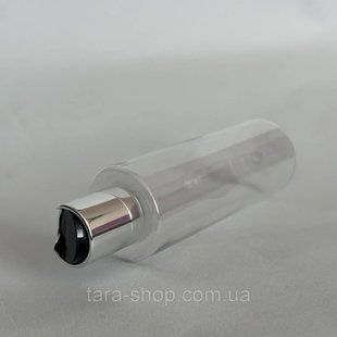 Флакон Стелла 100 мл прозорий з диск-топом чорне срібло (горловина 20) (тара для косметики) 373 фото